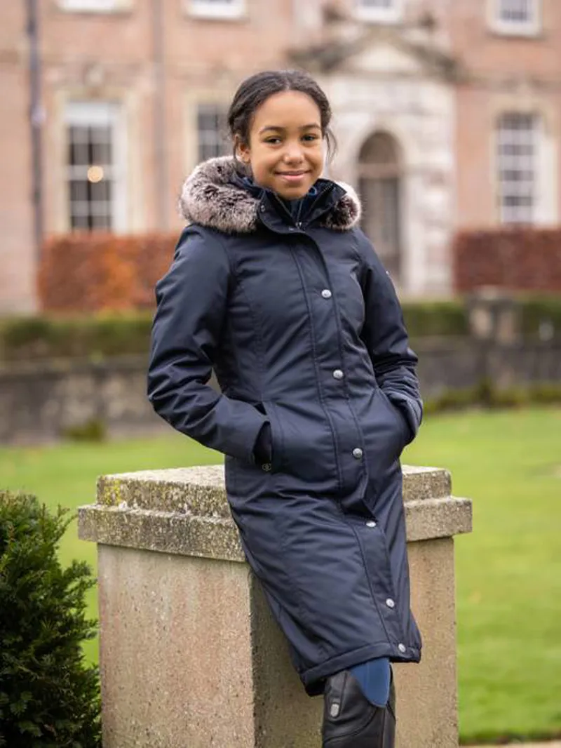LeMieux Young Rider Long Waterproof Riding Coat Navy - Image 4