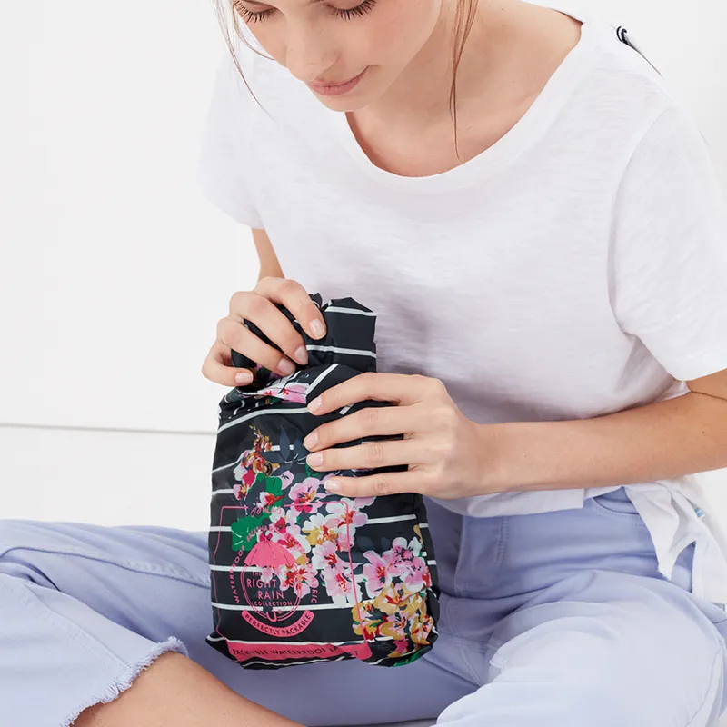 Joules Golightly Packable Waterproof Coat - Floral Stripe - Image 7