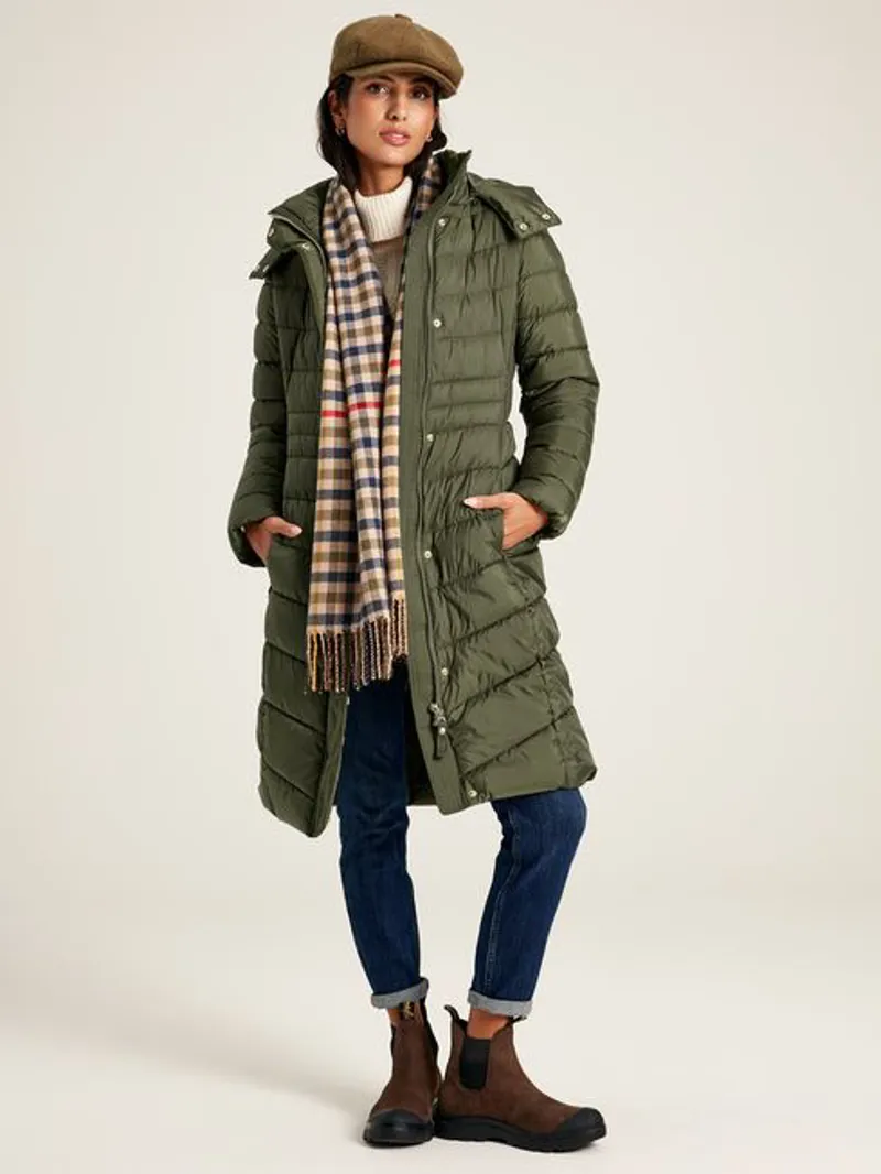 Joules Women's Pembury Long Padded Coat - Grape Leaf / Khaki Green