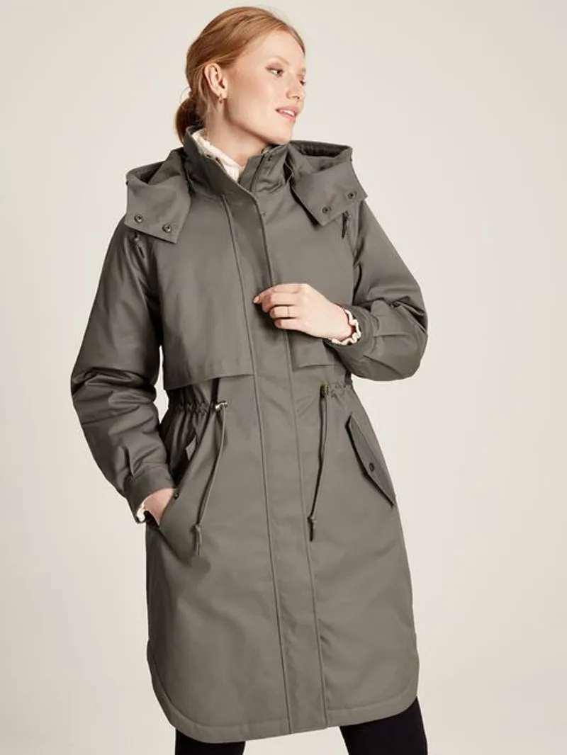 Joules Langford Longline Waterproof Coat With Quilted Lining - Grey
