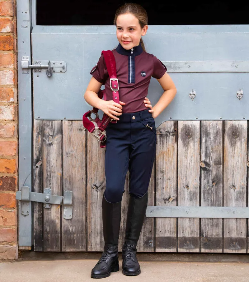 Premier Equine Mini Amia Girl's Technical Short Sleeve Riding Top Wine - Image 2