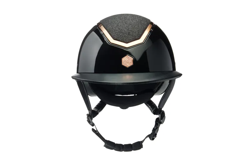 Charles Owen EQx Kylo Riding Helmet - Black Gloss/Rose Gold Sparkly Wide Peak