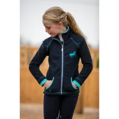 Mark Todd Kids Fleece Zip Jacket In Navy/Aqua