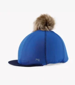 Premier Equine Jersey Hat Silk With Faux Fur Pom Pom Royal Blue
