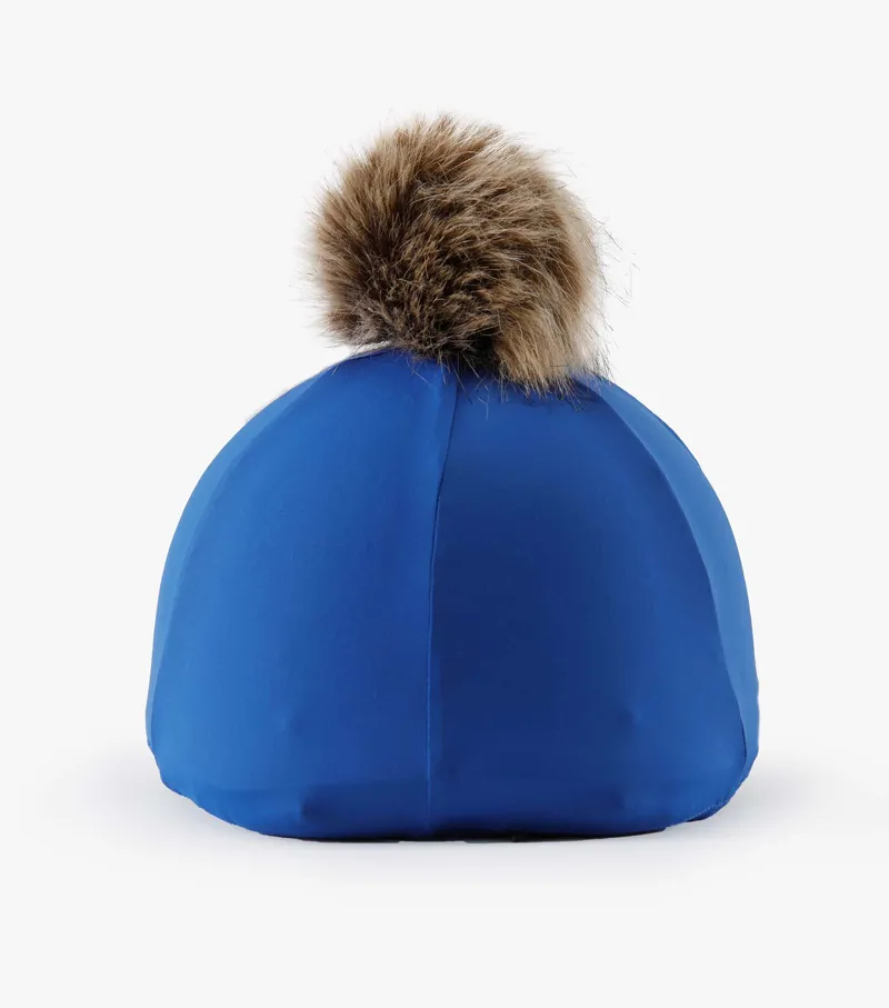 Premier Equine Jersey Hat Silk With Faux Fur Pom Pom Royal Blue - Image 2