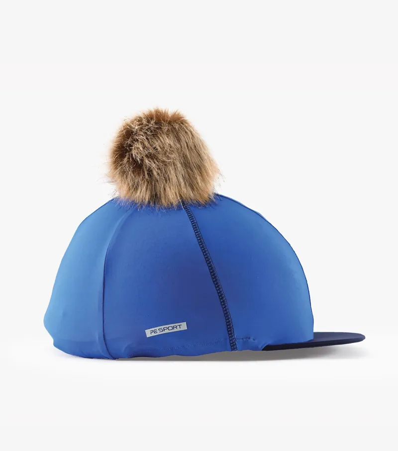 Premier Equine Jersey Hat Silk With Faux Fur Pom Pom Royal Blue - Image 3