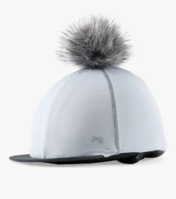 Premier Equine Jersey Hat Silk With Faux Fur Pom Pom White