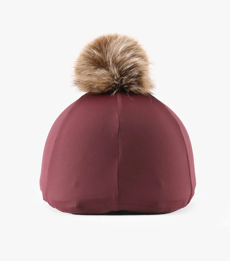 Premier Equine Jersey Hat Silk With Faux Fur Pom Pom Wine - Image 2