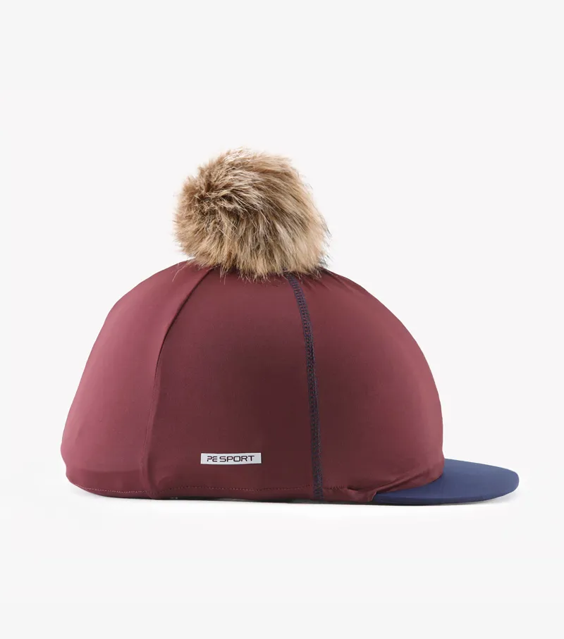 Premier Equine Jersey Hat Silk With Faux Fur Pom Pom Wine - Image 3