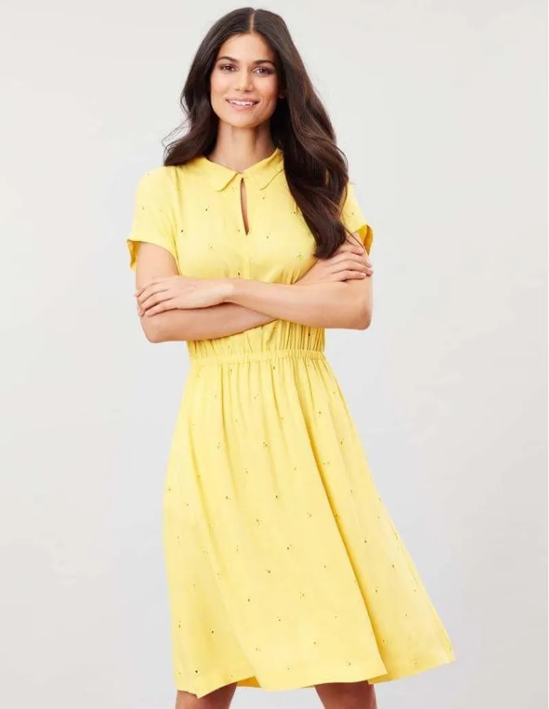 Joules Etty Broderie Women's Dress Yellow Lemon - Image 2