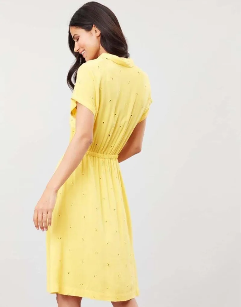 Joules Etty Broderie Women's Dress Yellow Lemon - Image 3