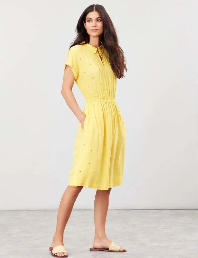 Joules Etty Broderie Women's Dress Yellow Lemon - Image 4