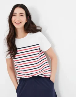 Joules Harbour Stripe Short Sleeved Top Cream Stripe