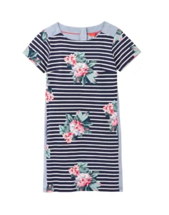 Joules Imelda Jersey Woven Mix Dress Cream Stripe Floral