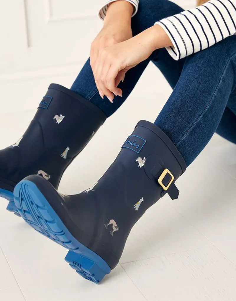Joules Molly Mid Height Printed Wellies Navy Dogs - Image 3
