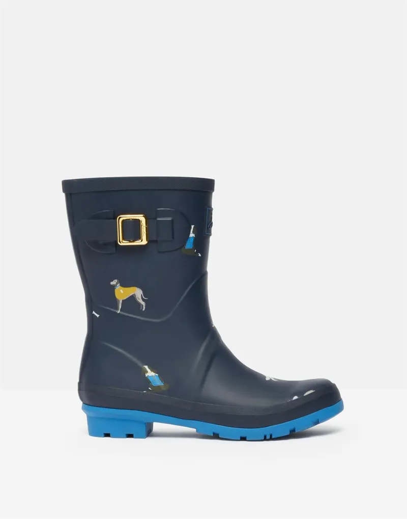 Joules Molly Mid Height Printed Wellies Navy Dogs - Image 2