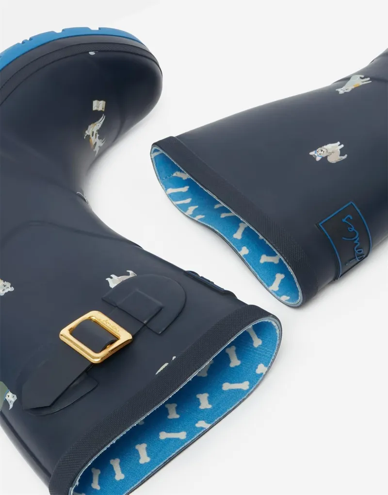 Joules Molly Mid Height Printed Wellies Navy Dogs - Image 6
