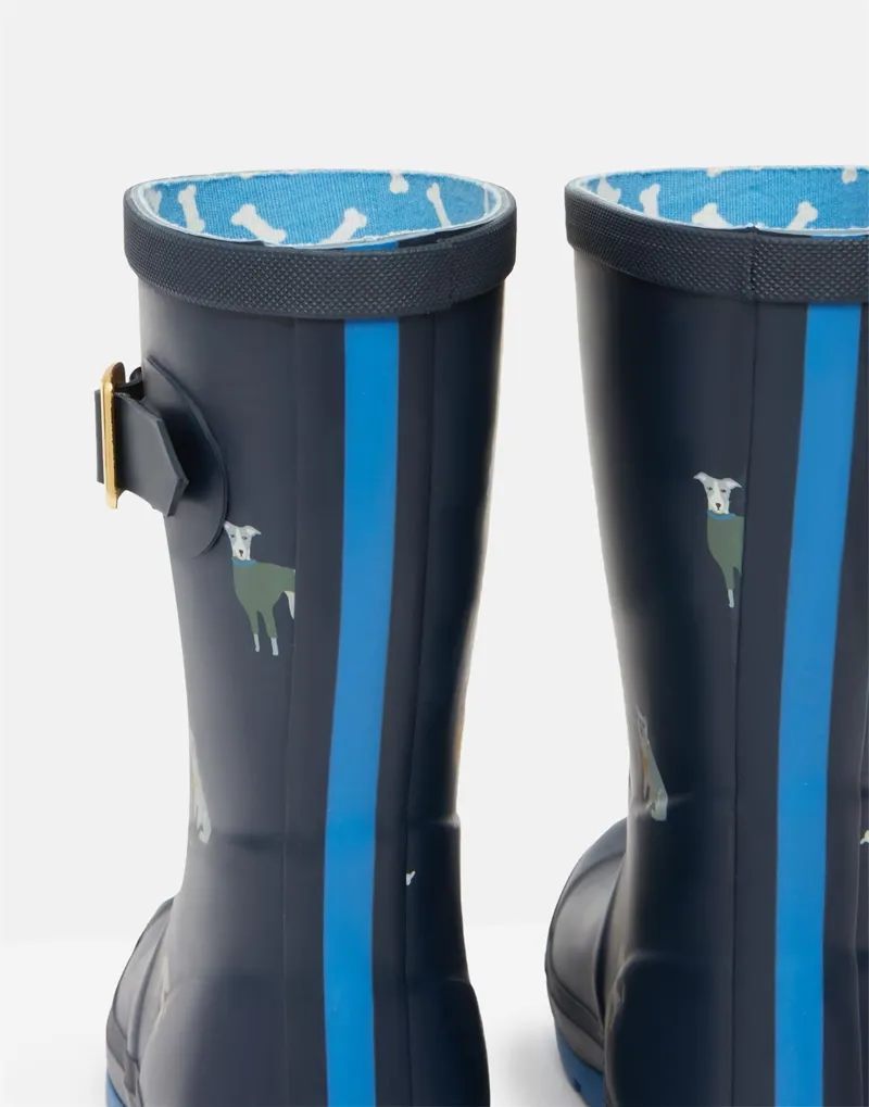 Joules Molly Mid Height Printed Wellies Navy Dogs - Image 4