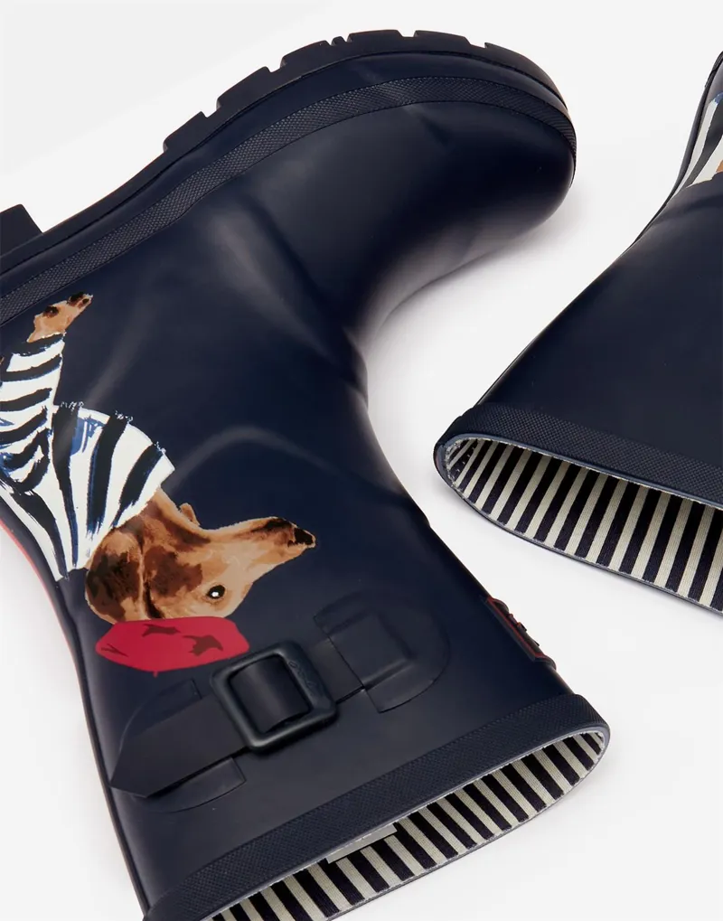 Joules Molly Mid Height Printed Wellies Navy Sausage Dog - Image 6