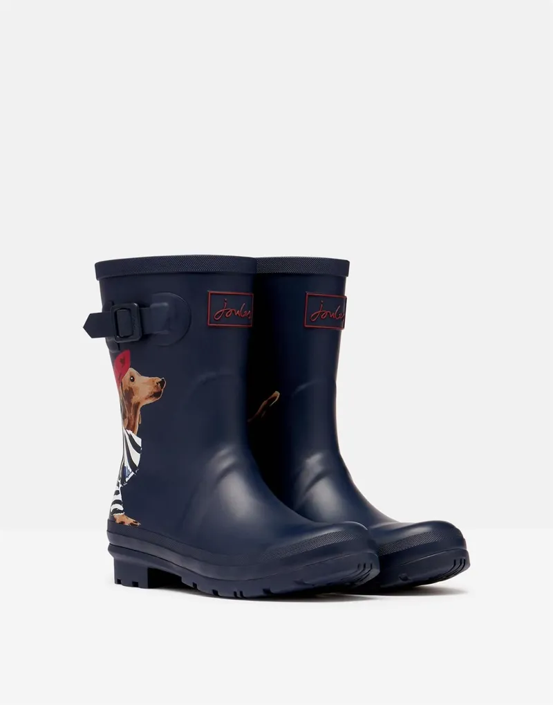 Joules Molly Mid Height Printed Wellies Navy Sausage Dog - Image 2
