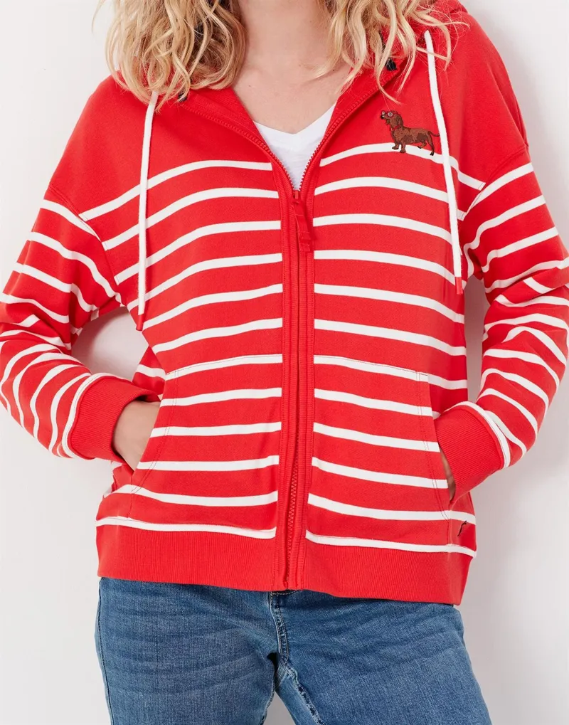 Joules Oakham Embroidered Zip Through Sweatshirt Red Dash