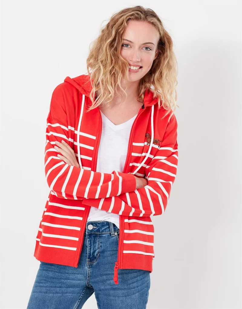 Joules Oakham Embroidered Zip Through Sweatshirt Red Dash - Image 2