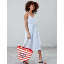 Joules Zoey V Neck Strappy Dress With Lined Skirt Blue Stripe UK18