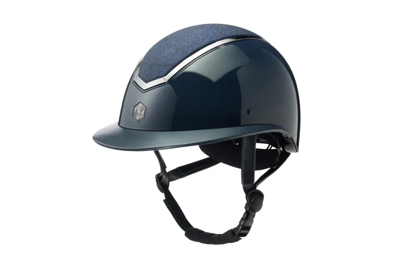 Charles Owen EQx Kylo Riding Helmet - Navy Gloss/Pewter Sparkly Wide Peak - Image 2