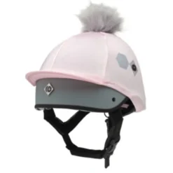 Charles Owen This Esme PomPom Silk Baby Pink Blue/grey Logo