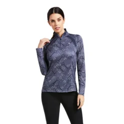 Ariat Women's Sunstopper 2.0 1/4 Zip Baselayer Charcoal Bit Print