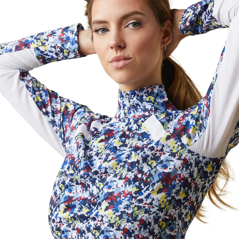 Ariat Women's Sunstopper 2.0 1/4 Zip Baselayer Blue Camo Floral - Image 5