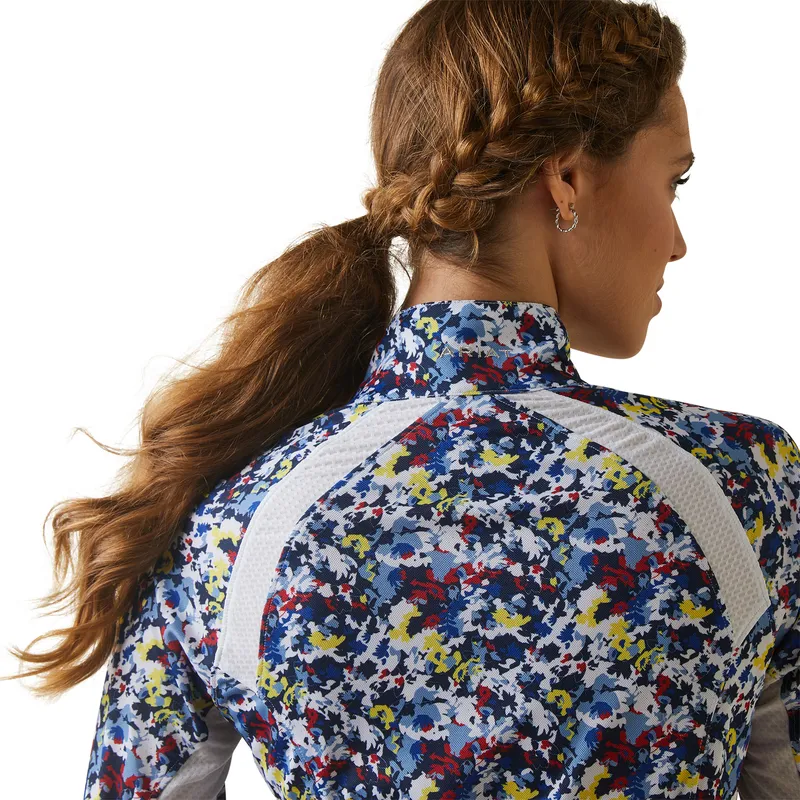 Ariat Women's Sunstopper 2.0 1/4 Zip Baselayer Blue Camo Floral - Image 6
