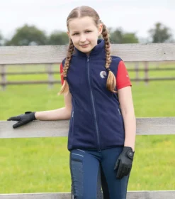Premier Equine Sellia Girls Fleece Riding Gilet Navy