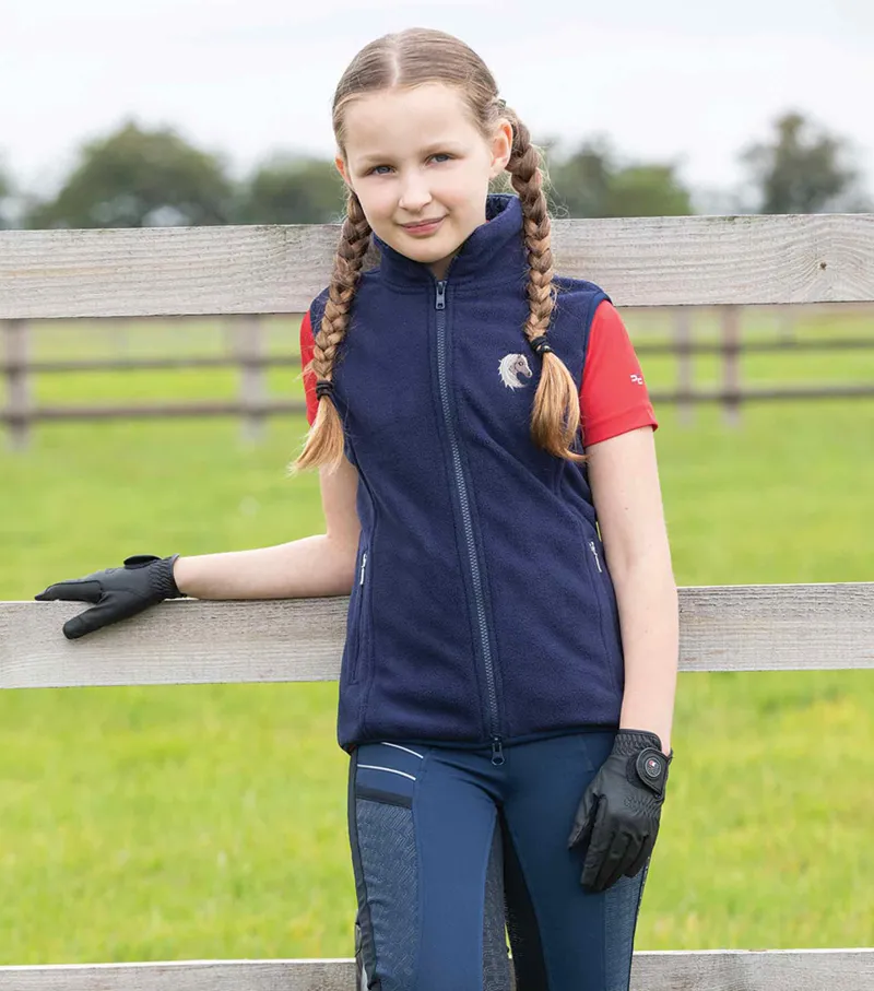 Premier Equine Sellia Girls Fleece Riding Gilet Navy