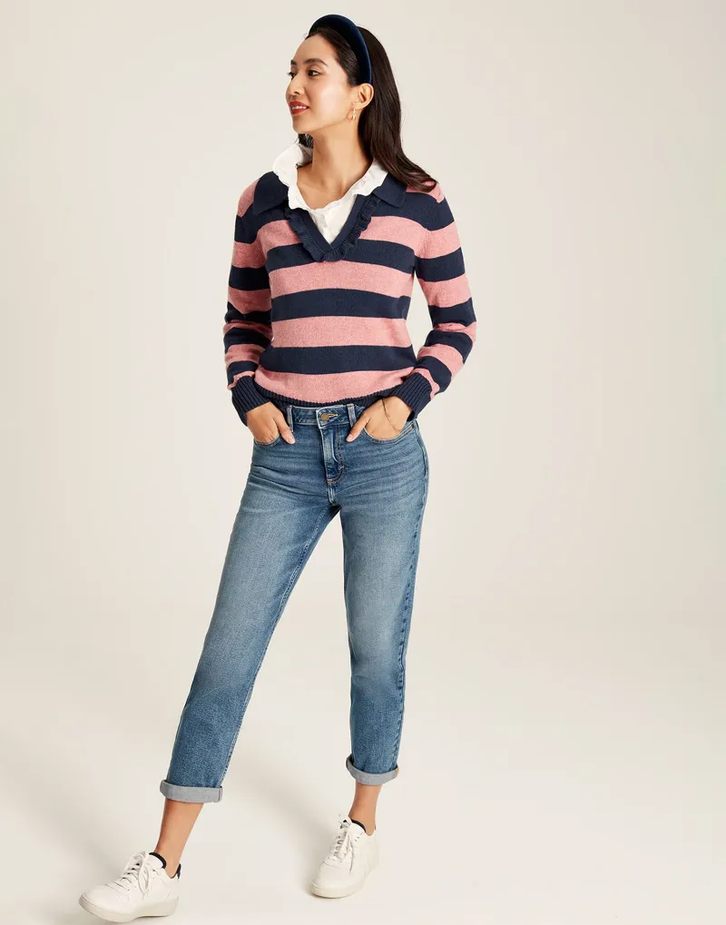 Joules Women's Maddie Striped V-Neck Jumper - Navy Stripe - Image 4