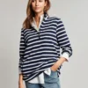 Joules Pip Stripe Zip Front Top - Navy Creme Stripe