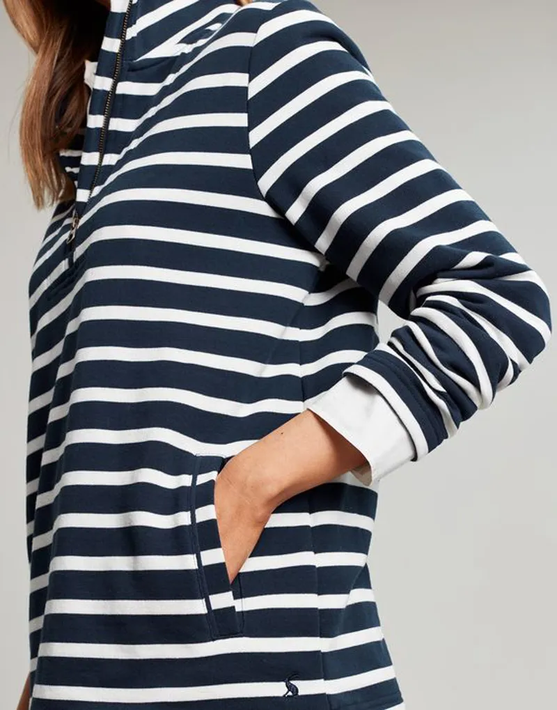 Joules Pip Stripe Zip Front Top - Navy Creme Stripe - Image 3