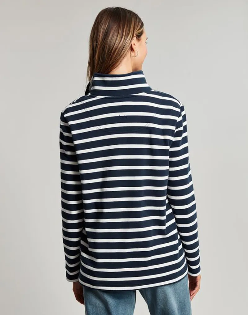 Joules Pip Stripe Zip Front Top - Navy Creme Stripe - Image 4