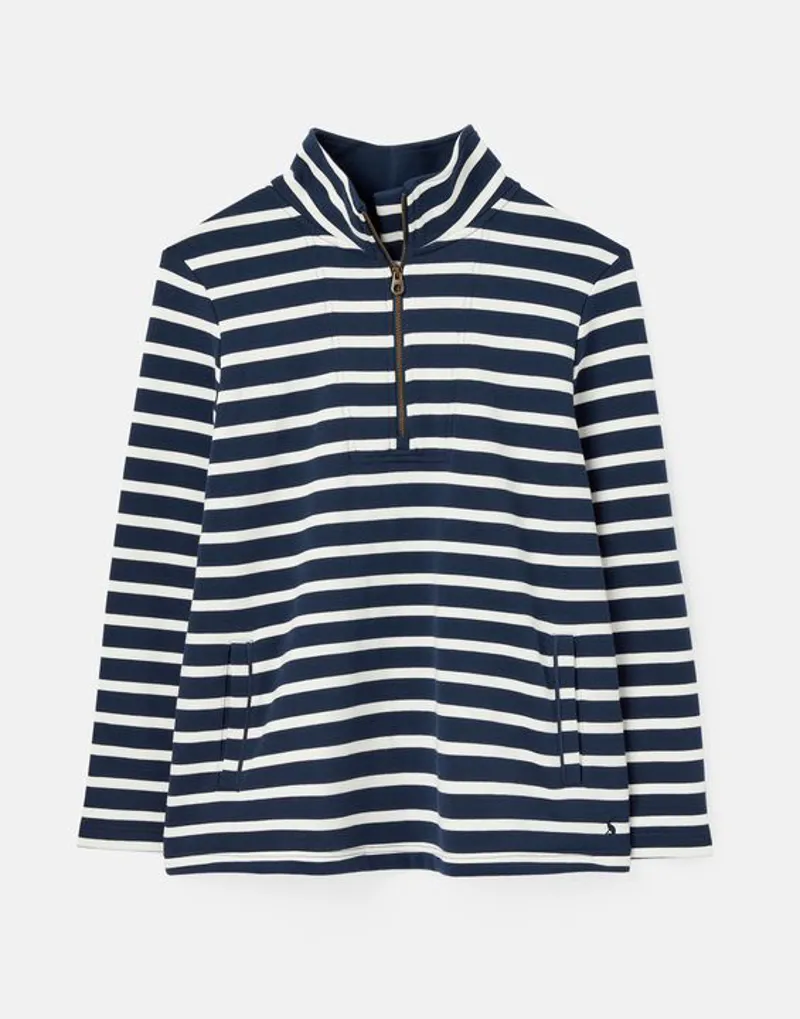 Joules Pip Stripe Zip Front Top - Navy Creme Stripe - Image 6