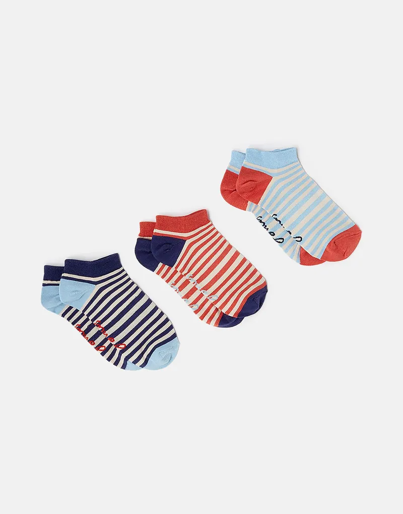 Joules Women's Rilla 3 Pack Trainer Sock - Blue Multi - UK 4-8