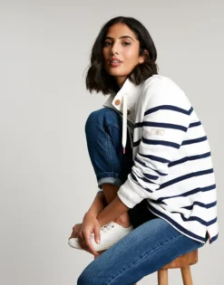 Joules Women's Southwold Button Sweatshirt - Navy Crème Stripe
