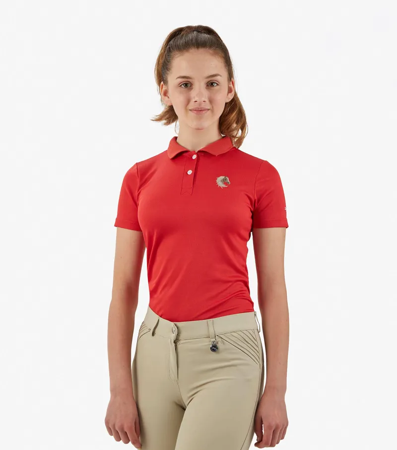 Premier Equine Junior Unisex Riding Polo Shirt Red - Image 2