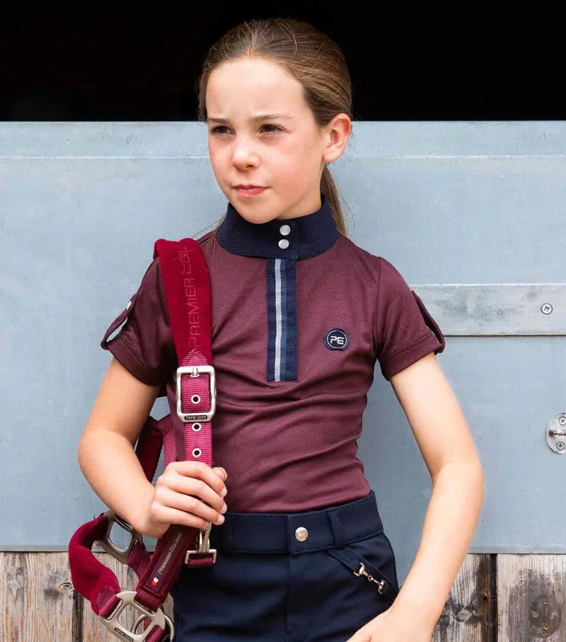 Premier Equine Mini Amia Girl's Technical Short Sleeve Riding Top Wine - Image 3