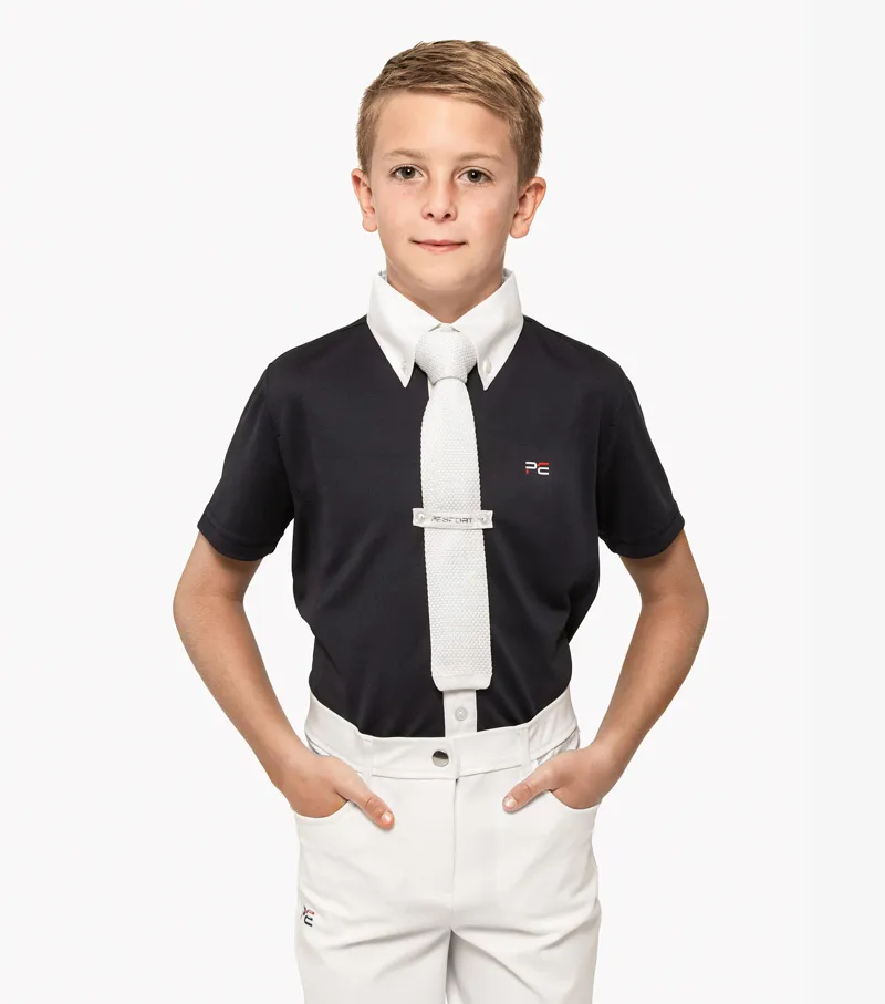 Premier Equine Mini Antonio Boy's Short Sleeve Show Shirt Navy - Image 2