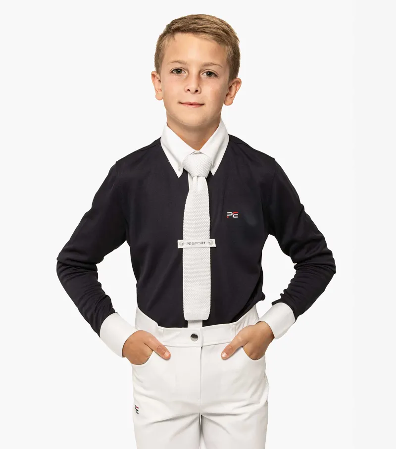 Premier Equine Mini Giulio Boy's Long Sleeve Show Shirt Navy - Image 2
