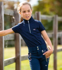 Premier Equine Mini Remisa Girl's Technical Short Sleeve Riding Top Navy