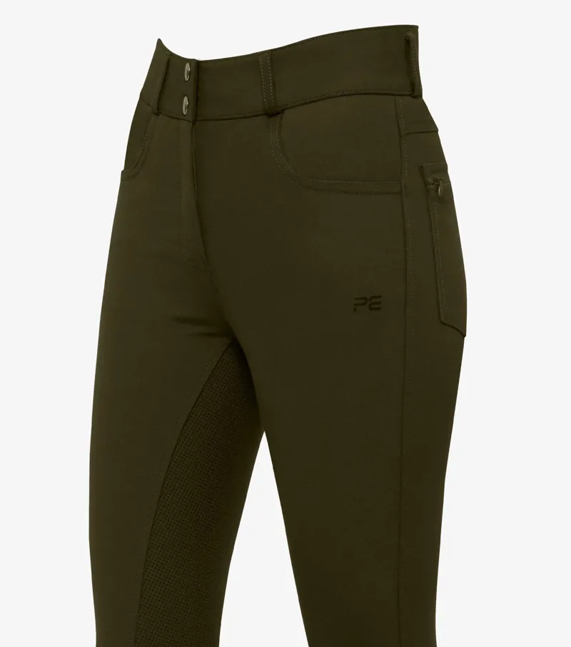 Premier Equine Virtue Ladies Full Seat Gel Riding Breeches Dark Olive - Image 4