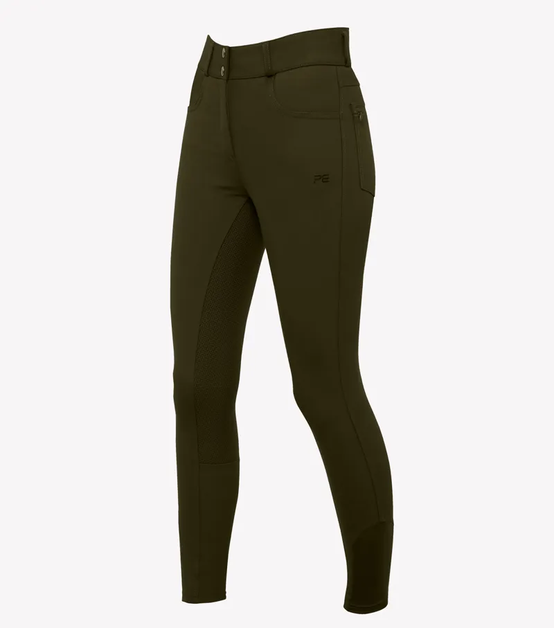 Premier Equine Virtue Ladies Full Seat Gel Riding Breeches Dark Olive - Image 2